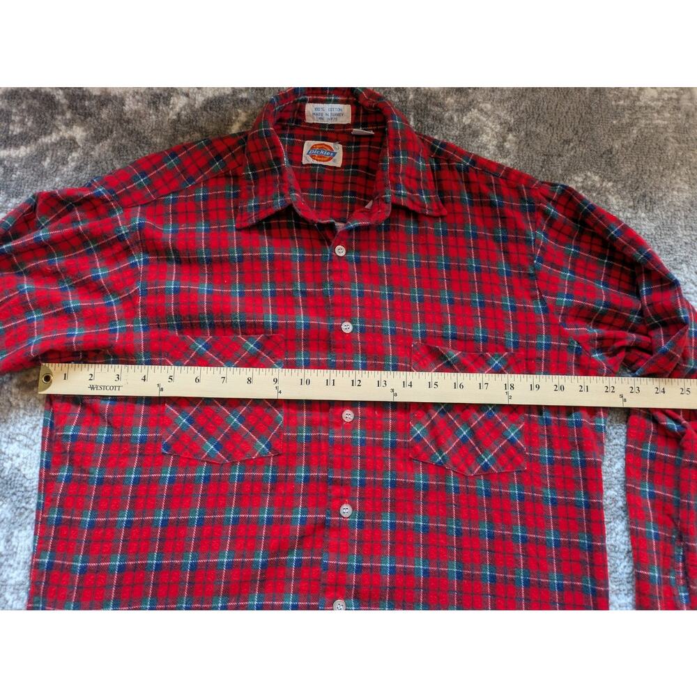 Vintage Dickies Red Flannel Shirt Lumberjack Shirt - Large, Made In Turkey - Picture 10 of 12